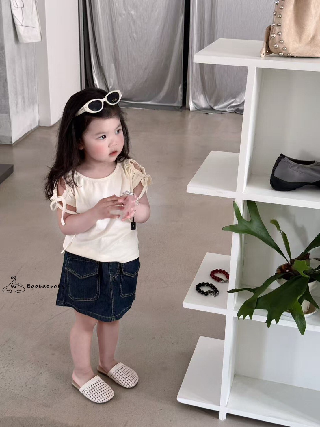 奶霜綁帶短袖上衣