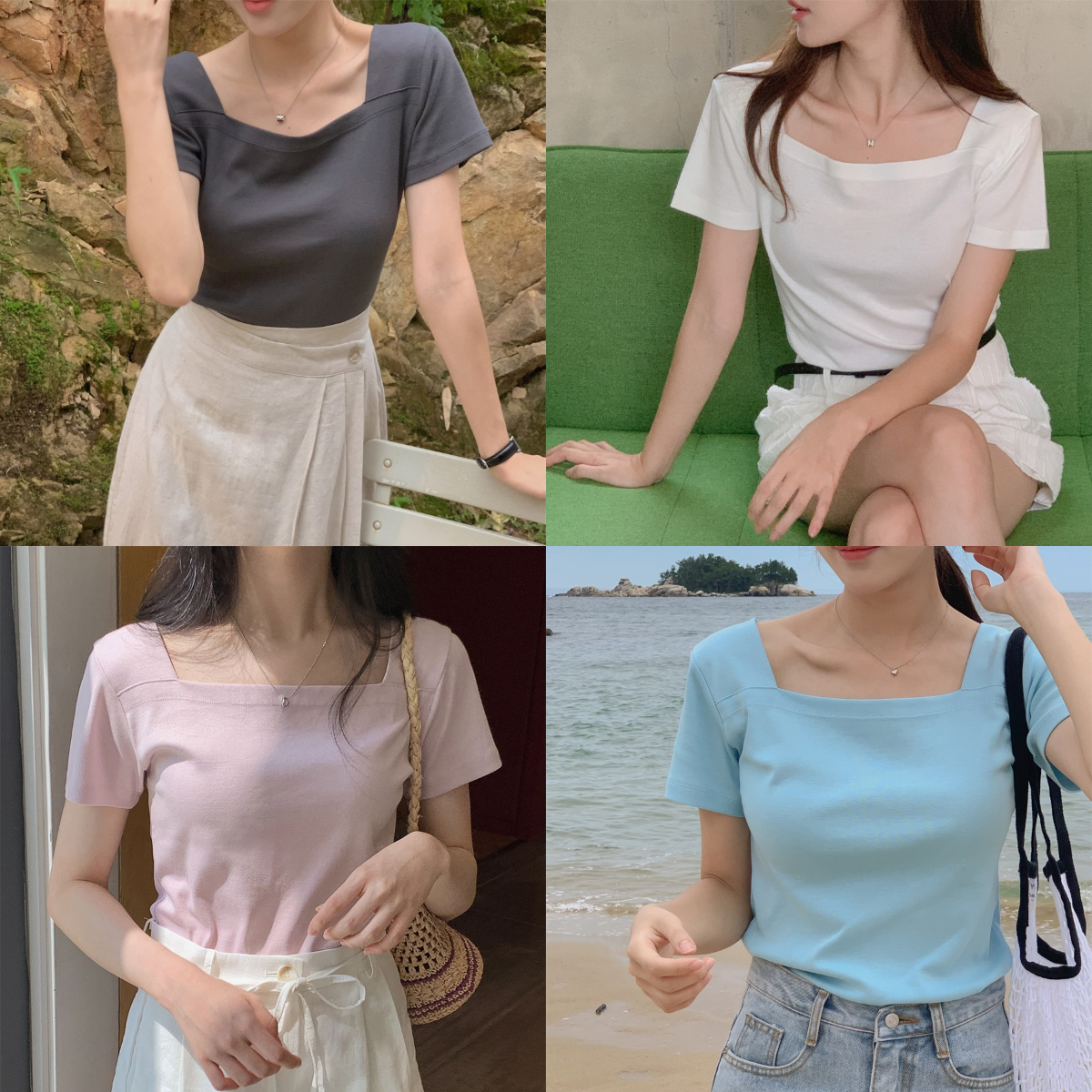 韓國Cherrykoko授權 五色修飾感純棉方領T【MADE, CRKO】系列