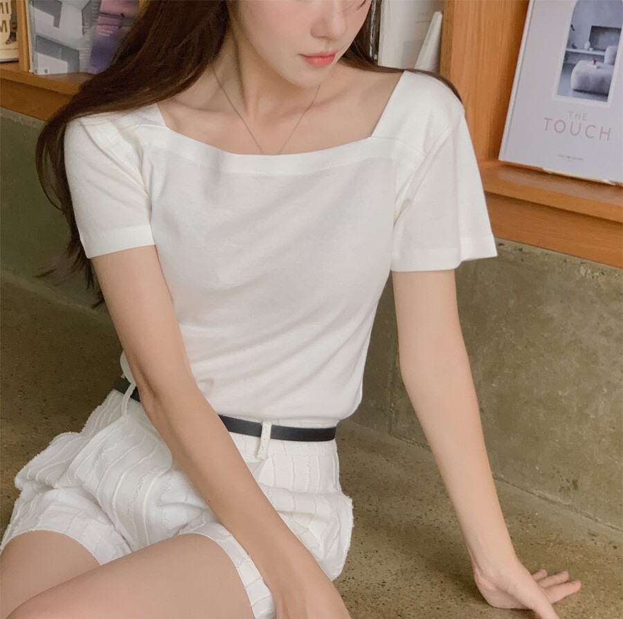 韓國Cherrykoko授權 五色修飾感純棉方領T【MADE, CRKO】系列