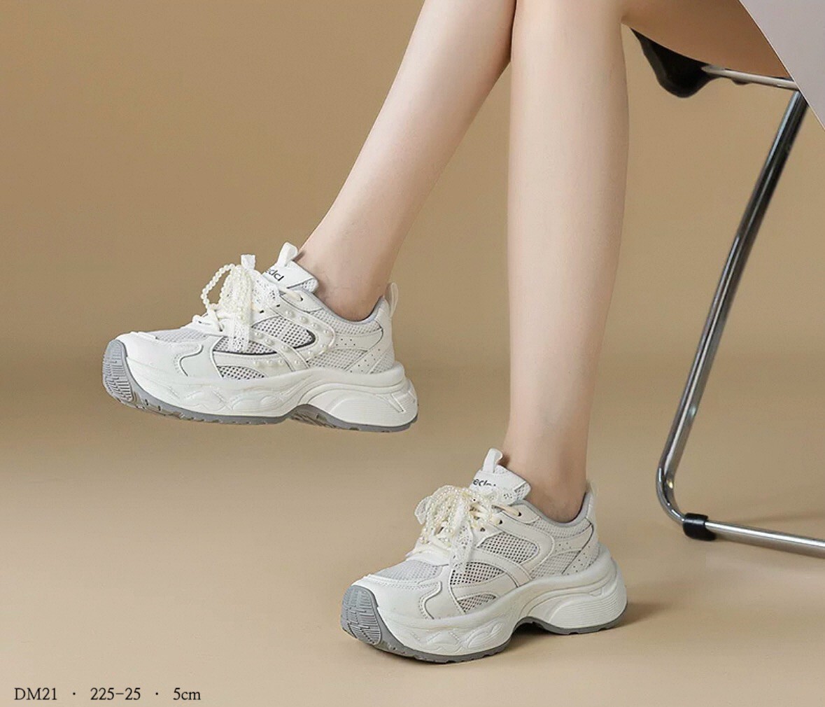 DM21韓國珍珠蝴蝶蕾絲老爹鞋