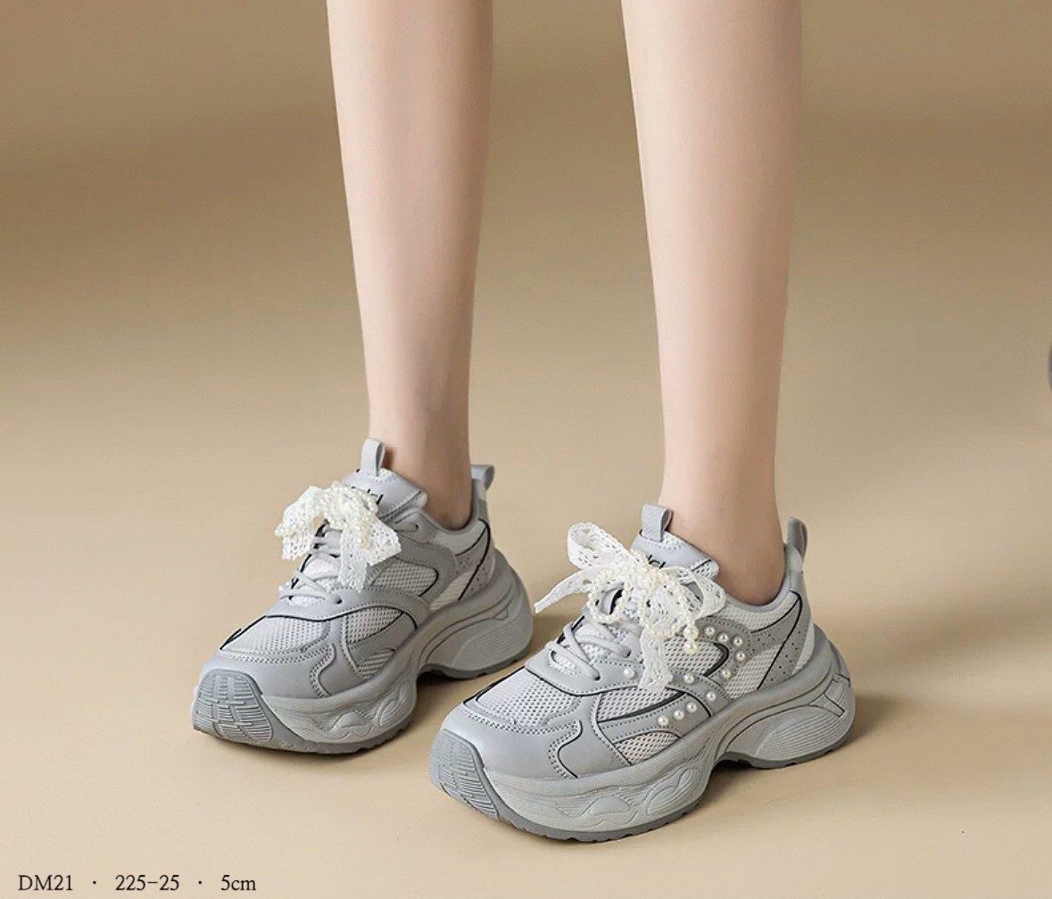 DM21韓國珍珠蝴蝶蕾絲老爹鞋