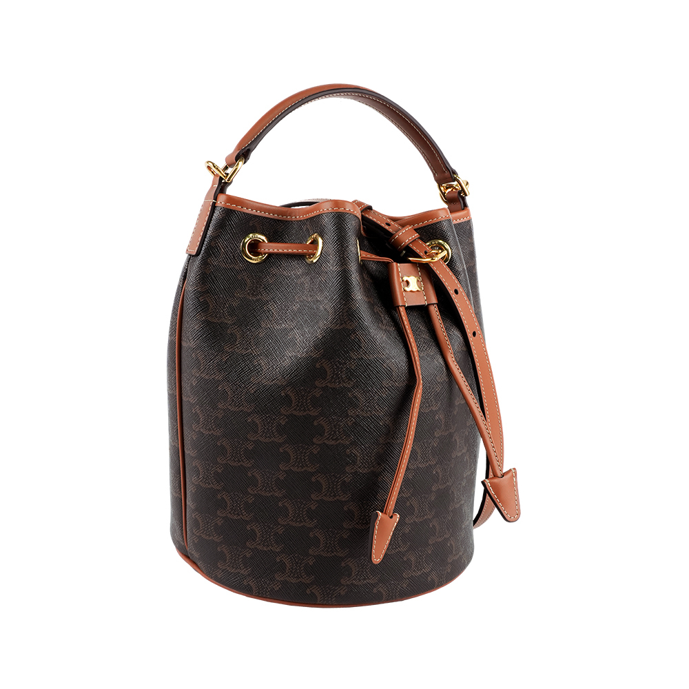 【CÉLINE】Clara 凱旋塗層帆布手提/斜背二用水桶包(棕褐色)