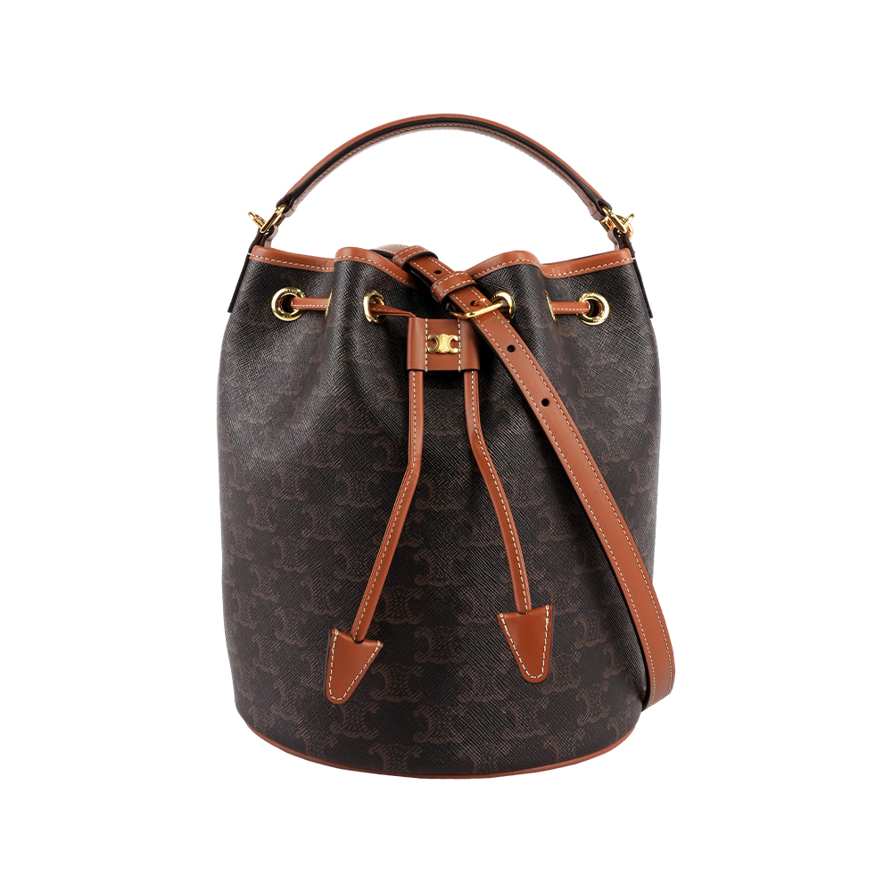 【CÉLINE】Clara 凱旋塗層帆布手提/斜背二用水桶包(棕褐色)