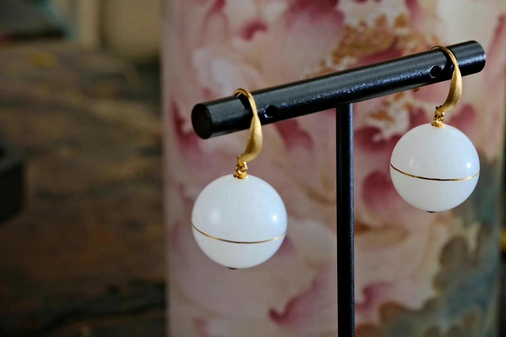 519718 和田玉羊脂白玉耳墜 (16mm直徑)