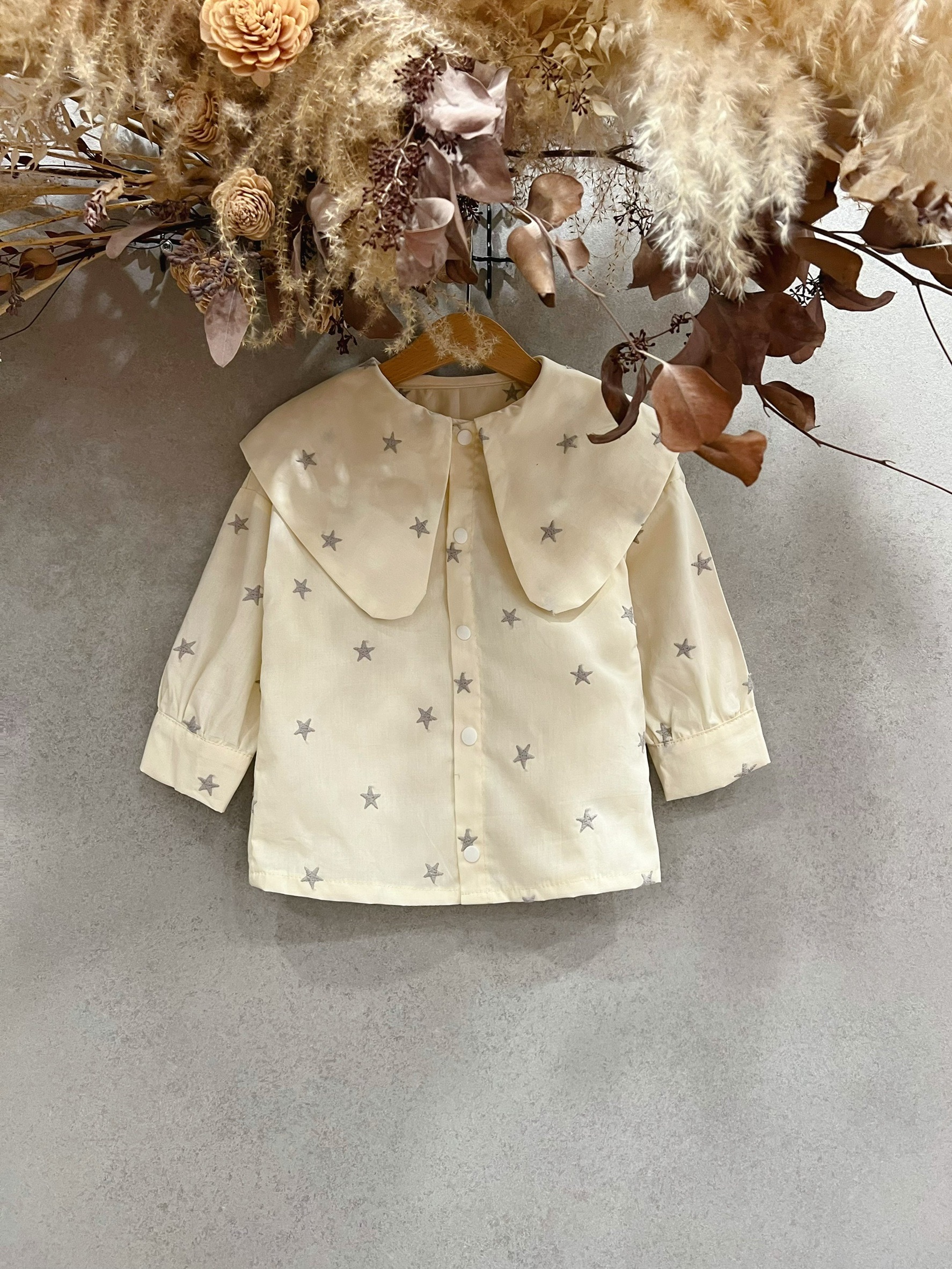 白底刺繡小星星 尖領襯衫 (100)