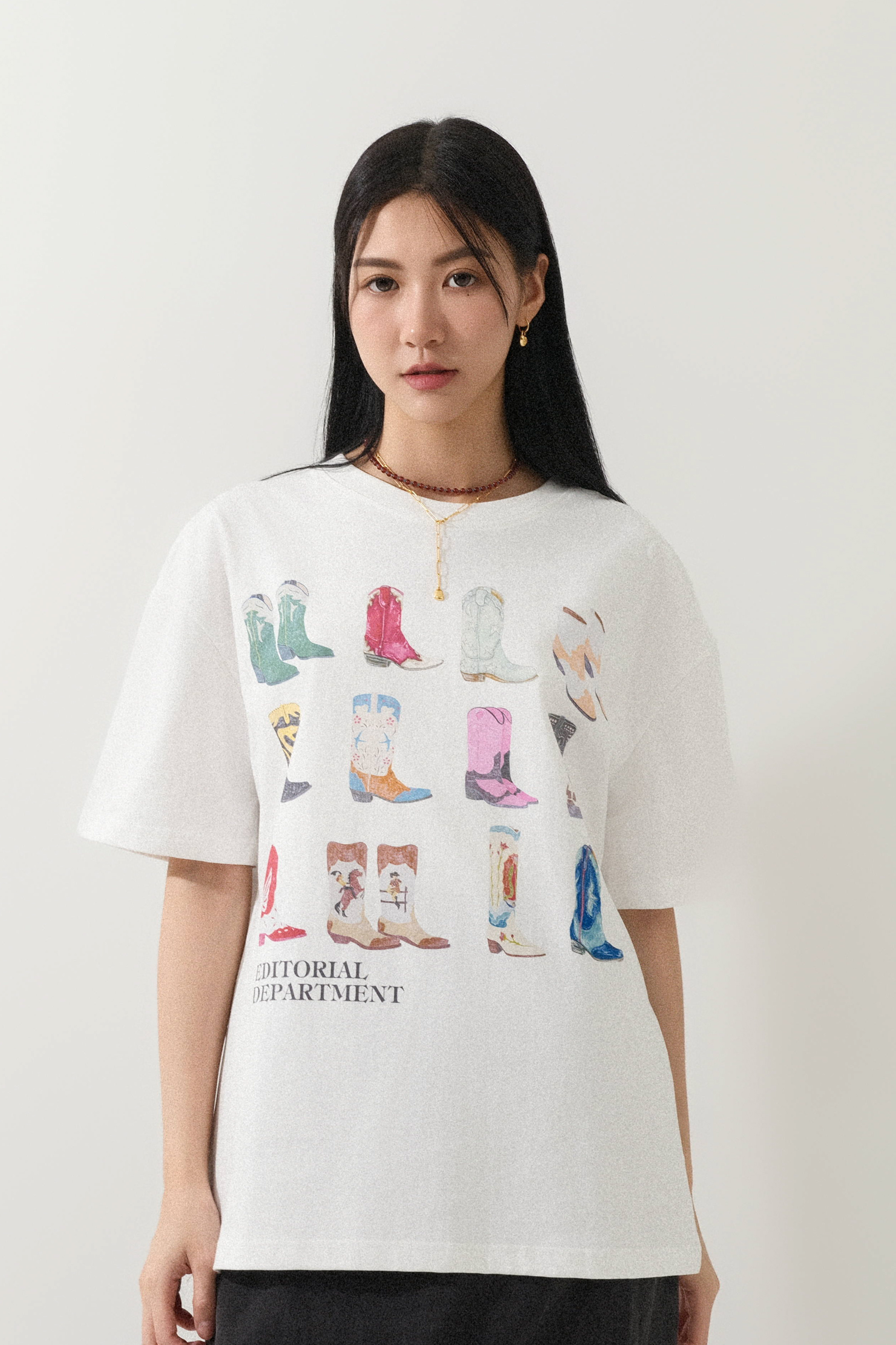 牛仔靴圖案tee (*現貨款式）