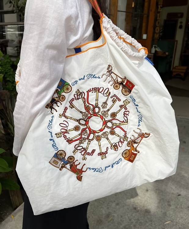 Ball＆Chain 刺繡環保購物袋 L號 - 白 (30113804)