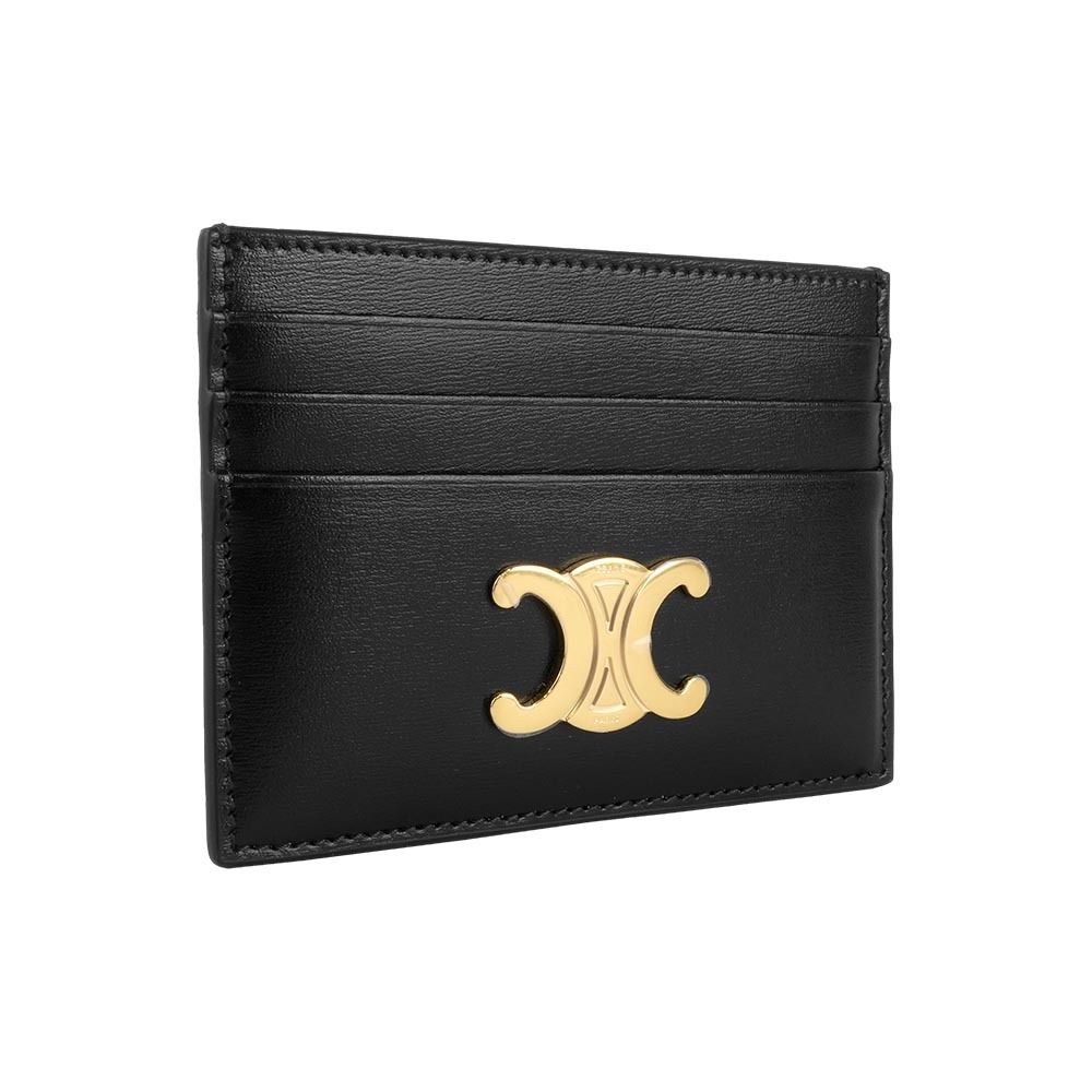 【CÉLINE】TRIOMPHE 金釦亮面牛皮6卡卡片夾/名片夾(黑色)