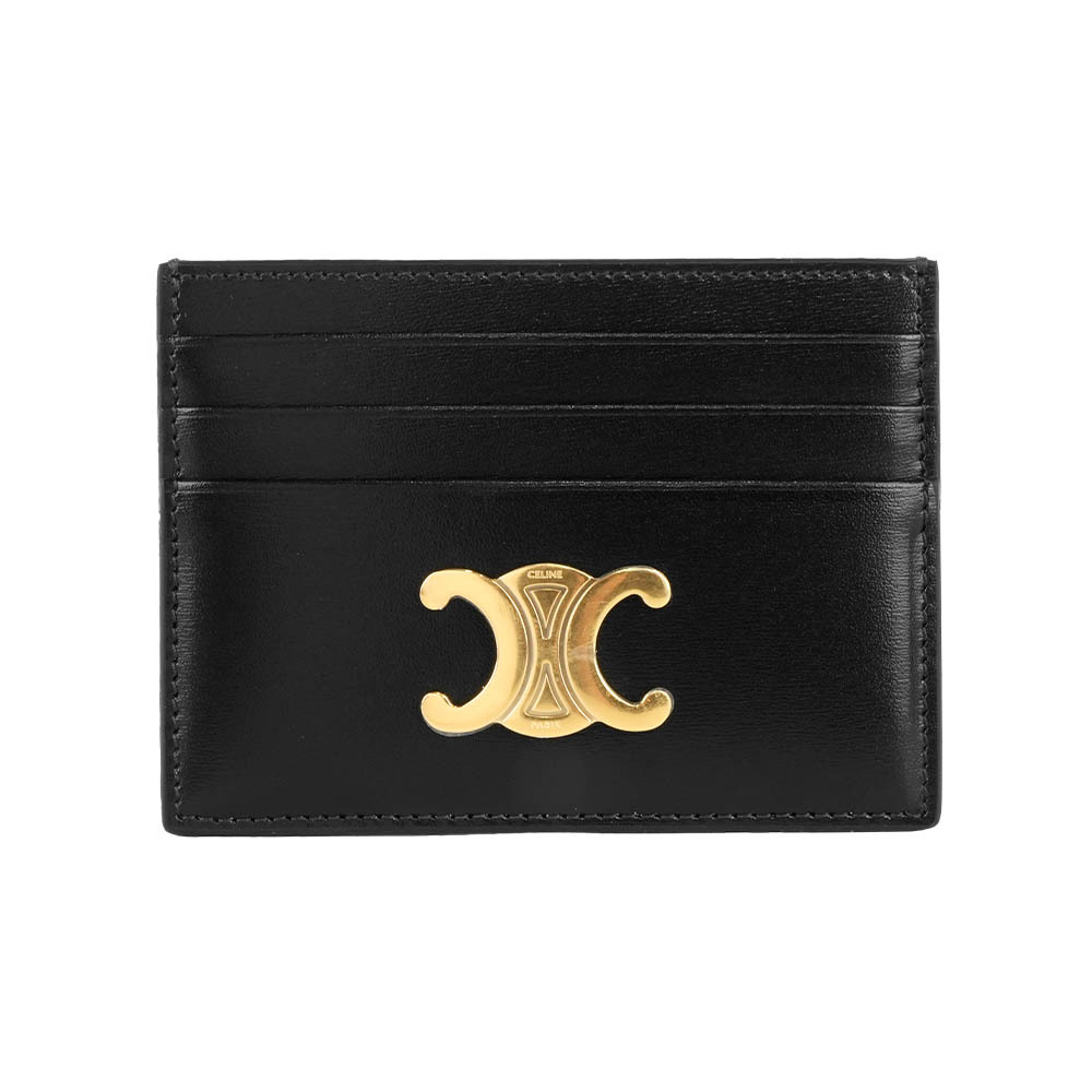 【CÉLINE】TRIOMPHE 金釦亮面牛皮6卡卡片夾/名片夾(黑色)
