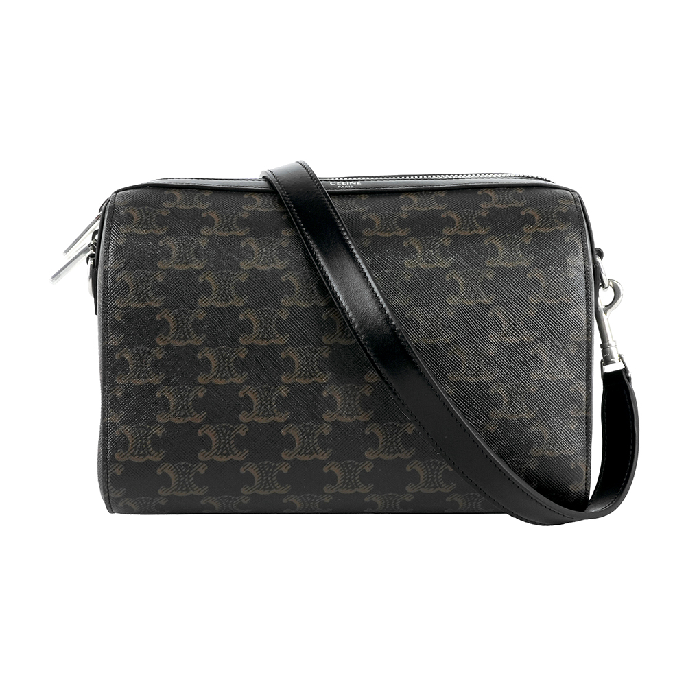 【CÉLINE】凱旋塗層帆布迷你波士頓包(黑色)