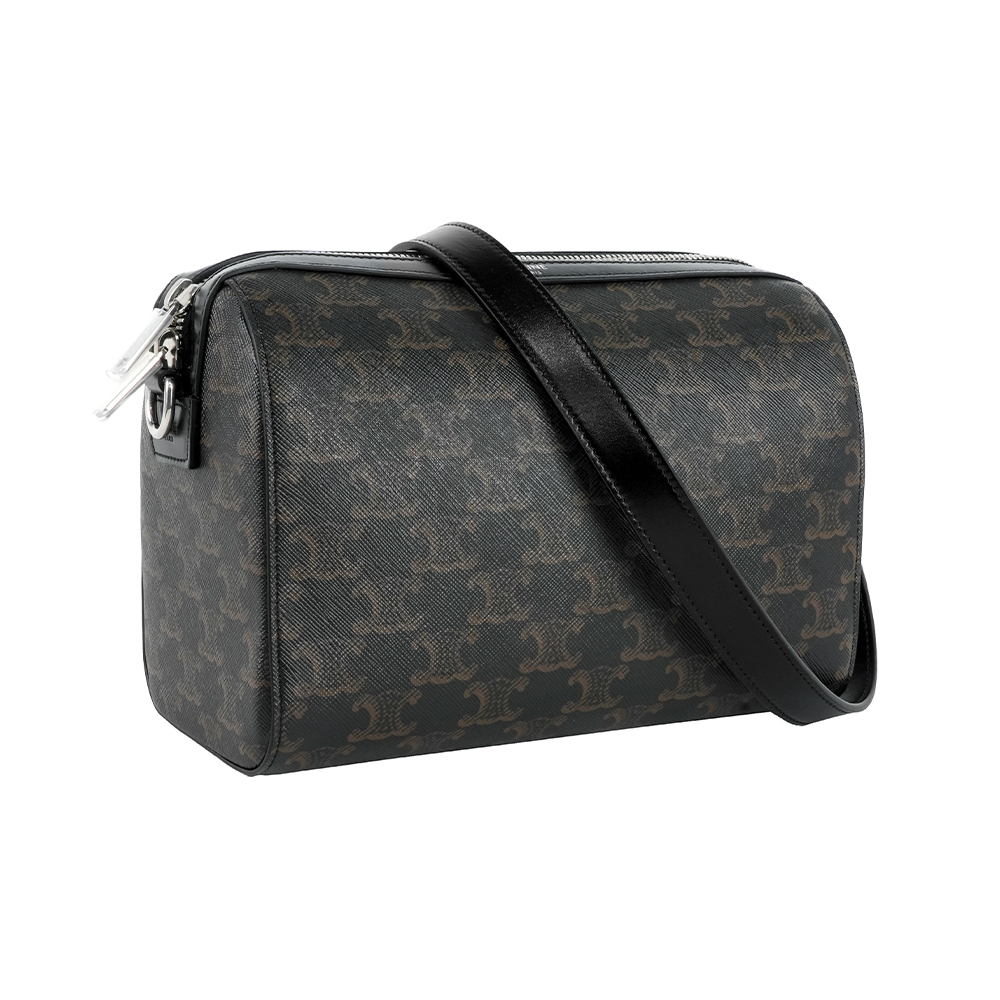 【CÉLINE】凱旋塗層帆布迷你波士頓包(黑色)