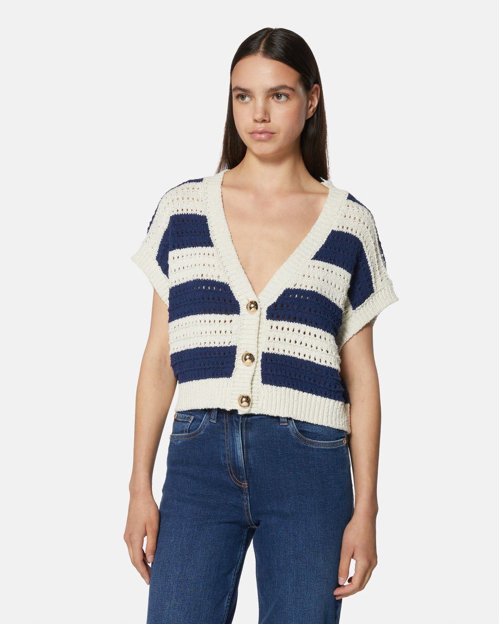 【Silvian Heach】條紋V領短袖釦式衣