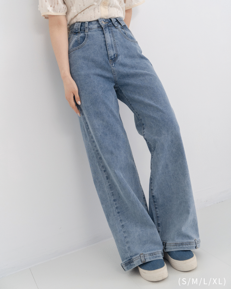 百搭設計褲耳直筒牛仔褲