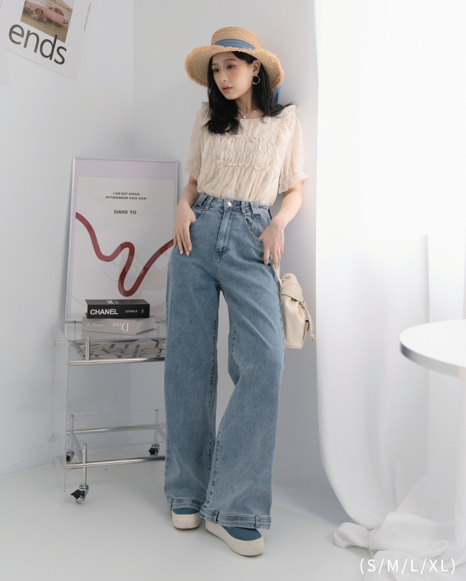 百搭設計褲耳直筒牛仔褲
