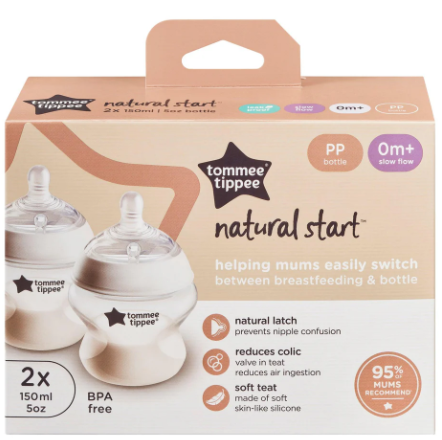 Tommee Tippee Natural Start PP 150ml Bottle with Ultra Soft Slow Flow Nipple (2 Pack)