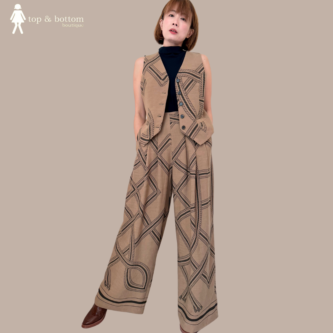 HIGH WAISTED SOFT LINEN PRINTED WIDE LEG PANT