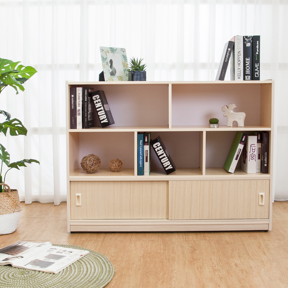 南亞塑鋼-3.9尺開放式5格雙拉門塑鋼書櫃/防水收納櫃/教具櫃