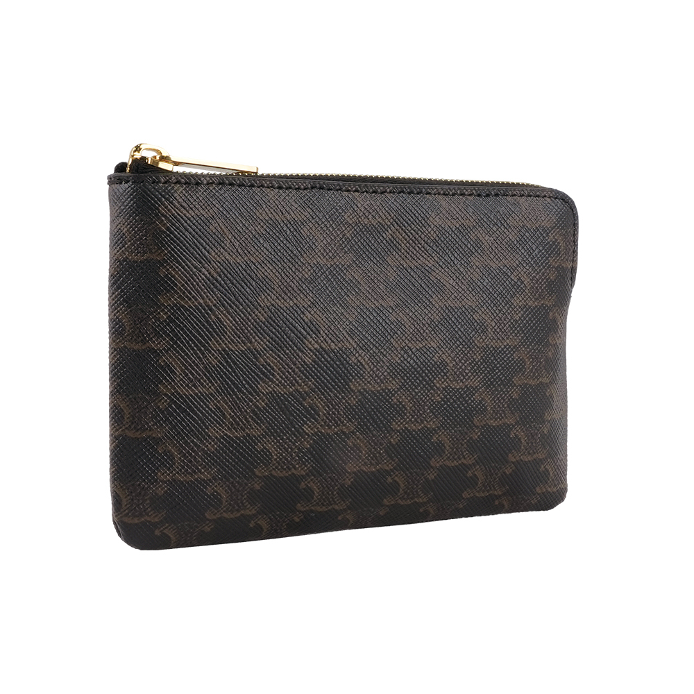 【CÉLINE】滿版凱旋標誌帆布附釦環拉鍊卡夾/零錢包(黝黑色)