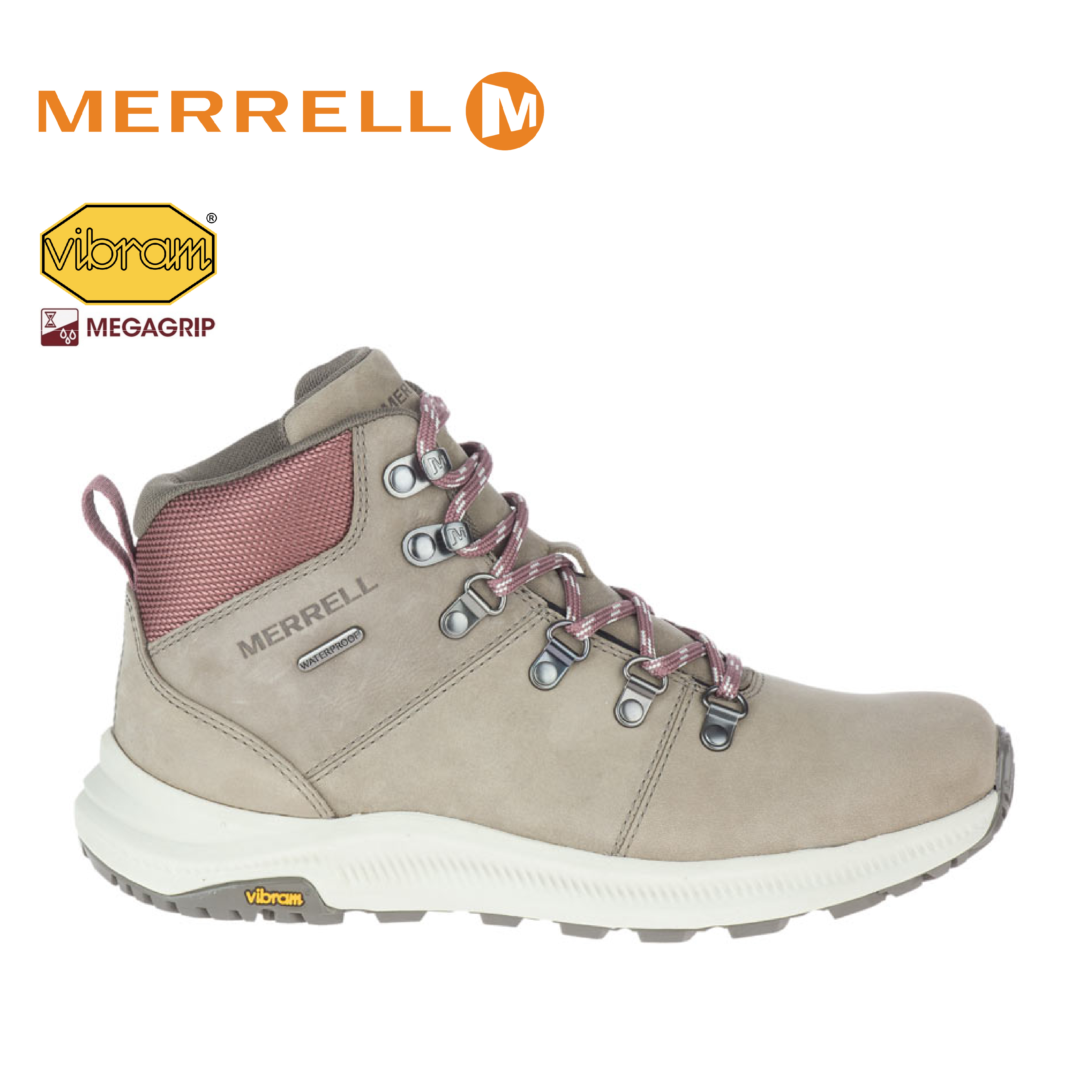 MERRELL 美國 ONTARIO 2 MID WATERPROOF 高筒健行鞋 女款 (原石/霧粉色) 戶外旅遊/休閒健行/防水透氣 31ML036502