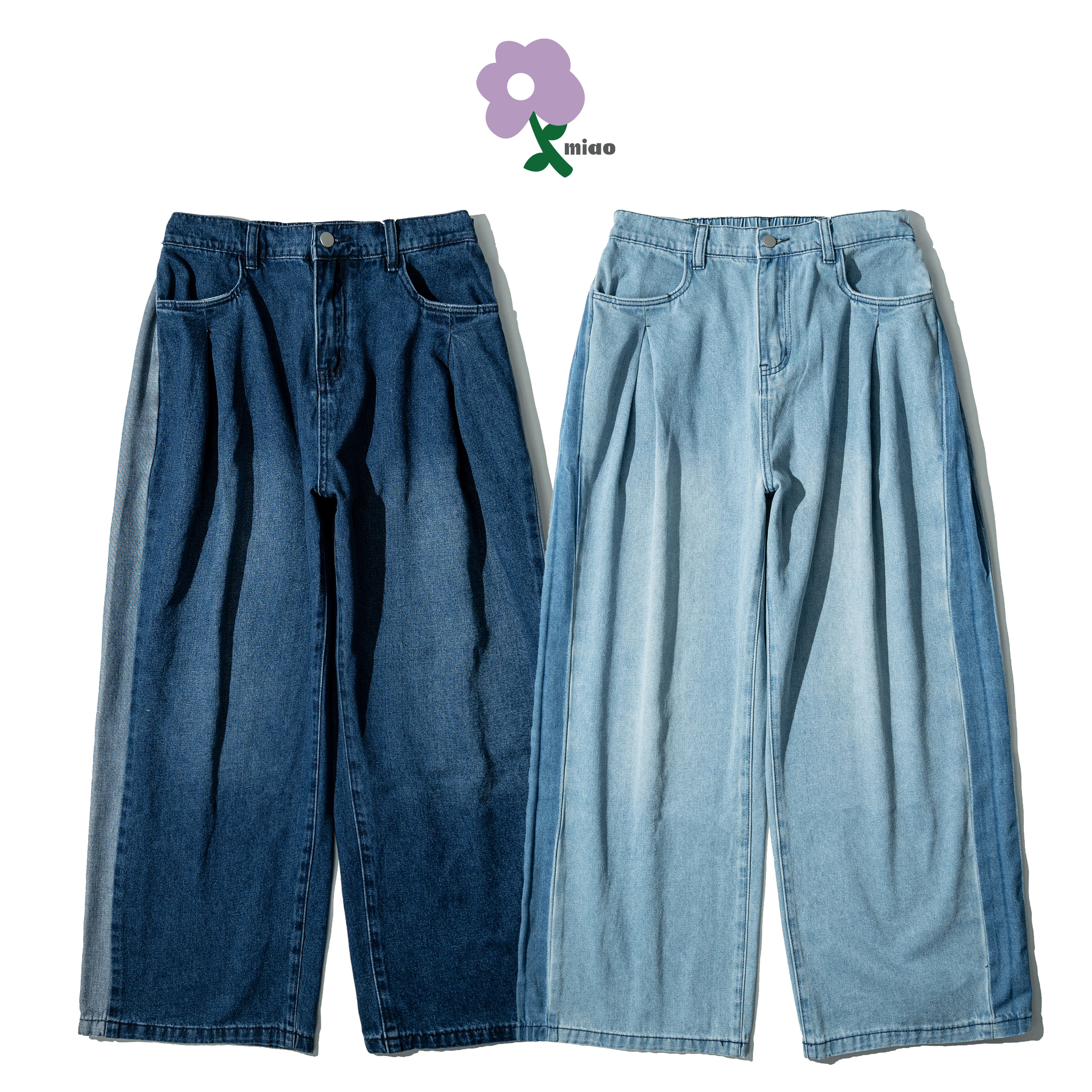 AGILITY MIAO Splicing Pleated Jeans 拼接 褶線 牛仔長褲 [M-D3]