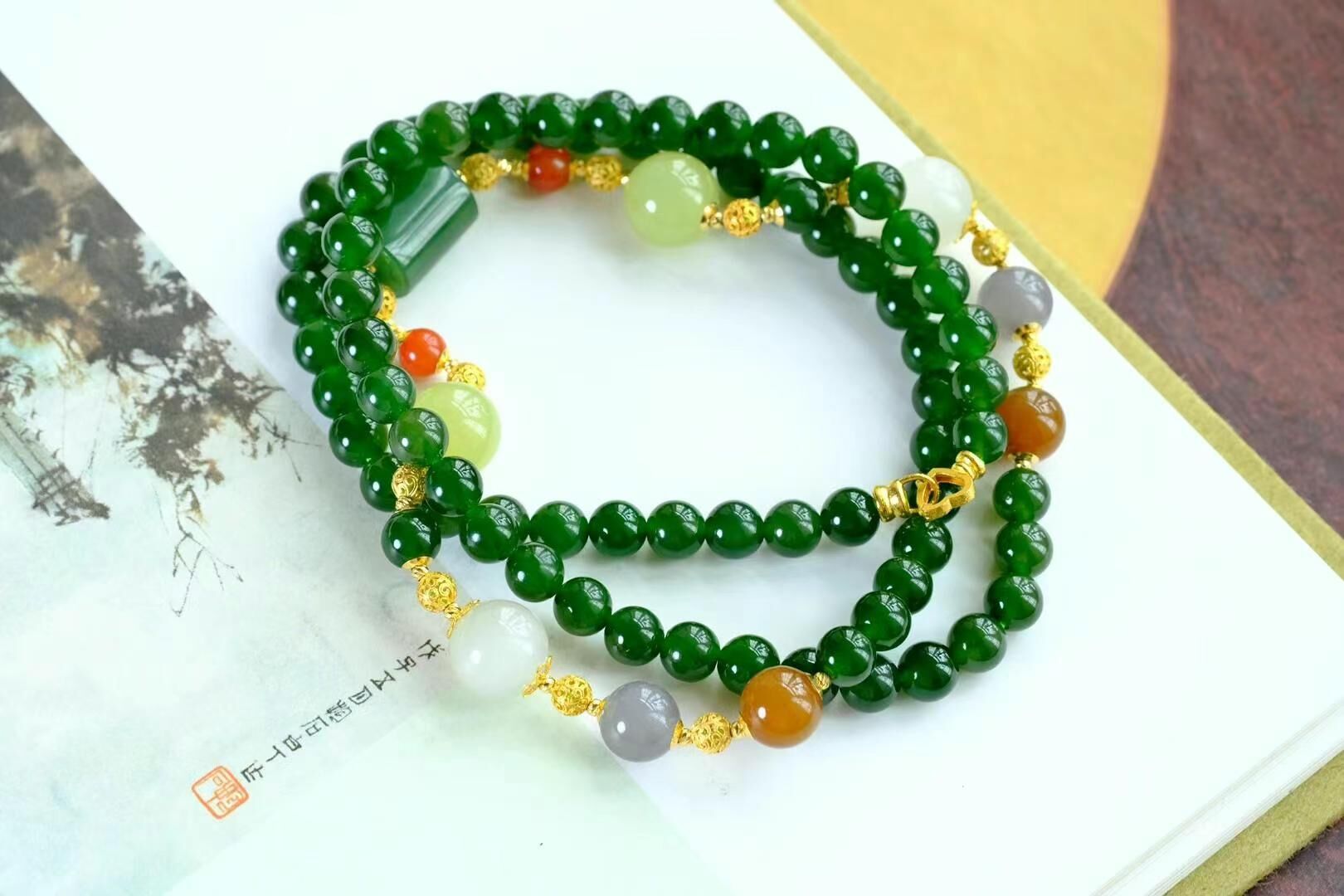 和田玉碧玉項鏈 (6mm直徑),天然和田玉軟玉