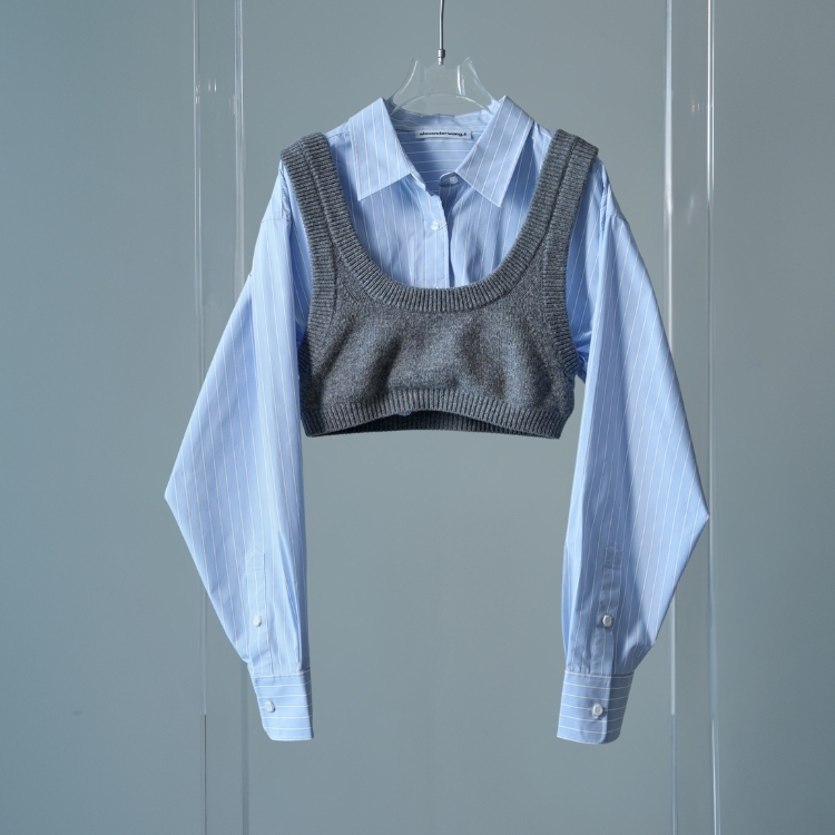 Alexander Wang 短版襯衫+毛衣背心假兩件式 M號
