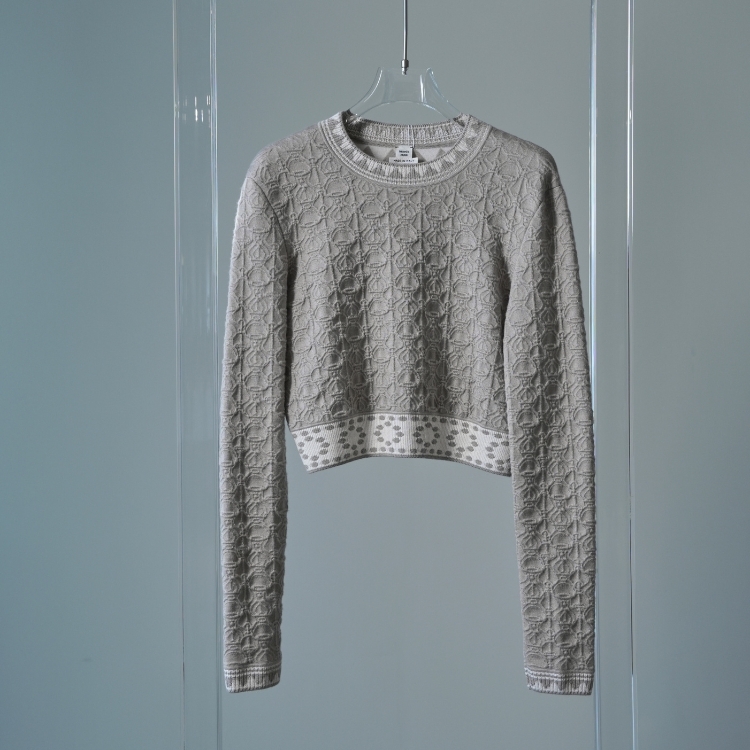 Hermes 短版卡其花邊毛衣 40號