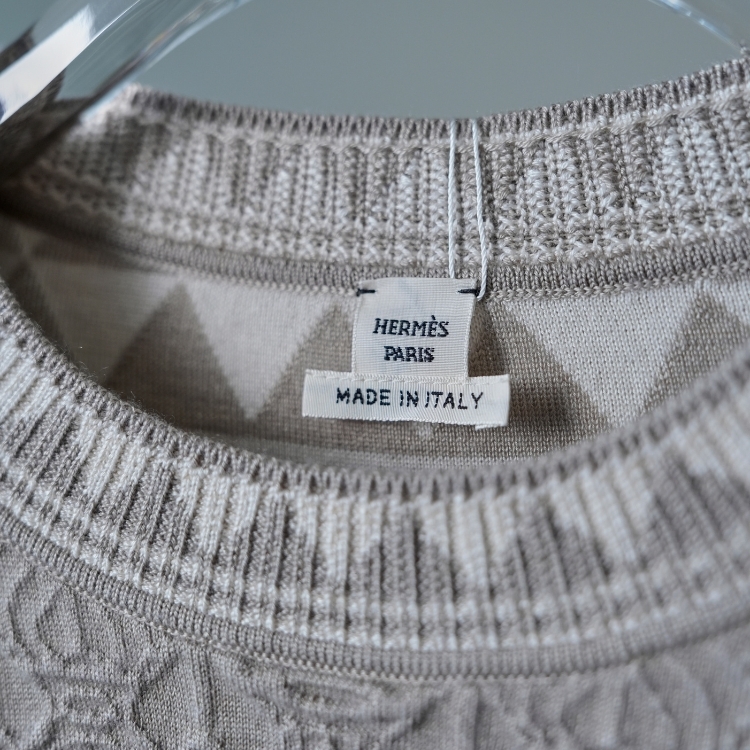 Hermes 短版卡其花邊毛衣 40號