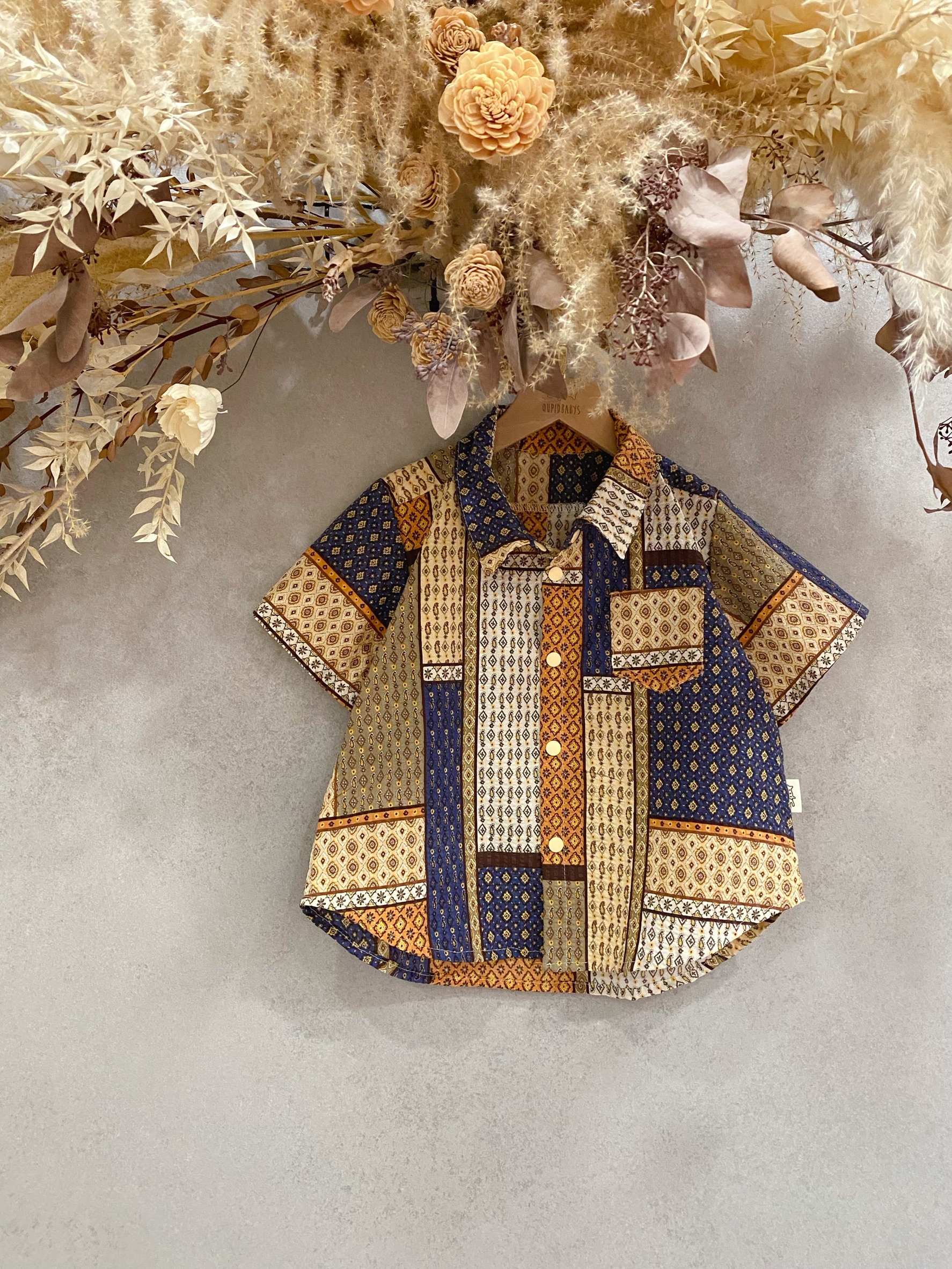 色塊拼接短袖襯衫 (110)