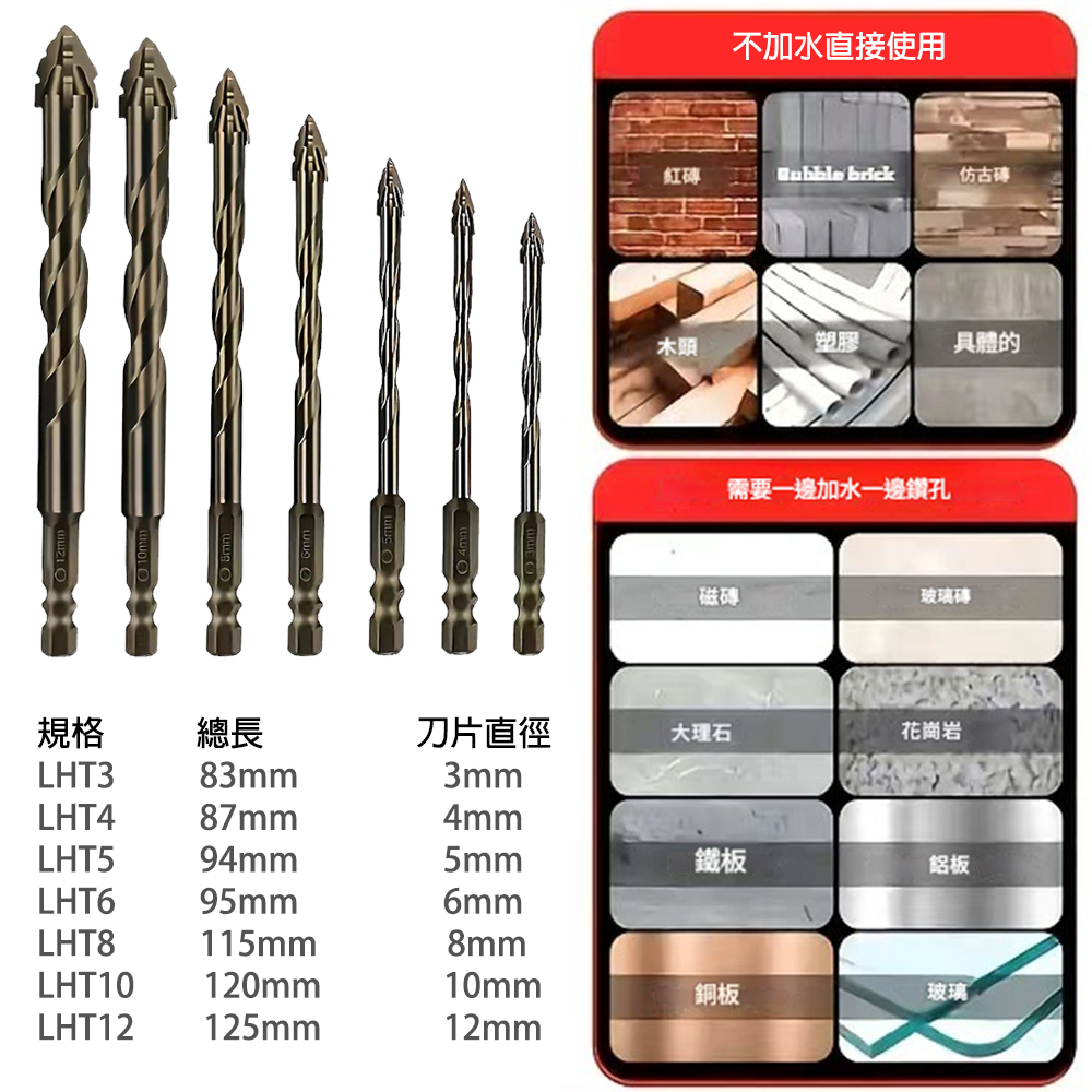 附發票｜四刃鋸齒偏心鑽 單支賣場｜LHT3~12 霸王鑽 鑽頭 水泥鑽尾 鎢鋼鑽頭 磁磚鑽頭 磁磚鑽