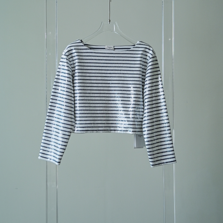 Celine 黑白條紋亮片上衣 M號