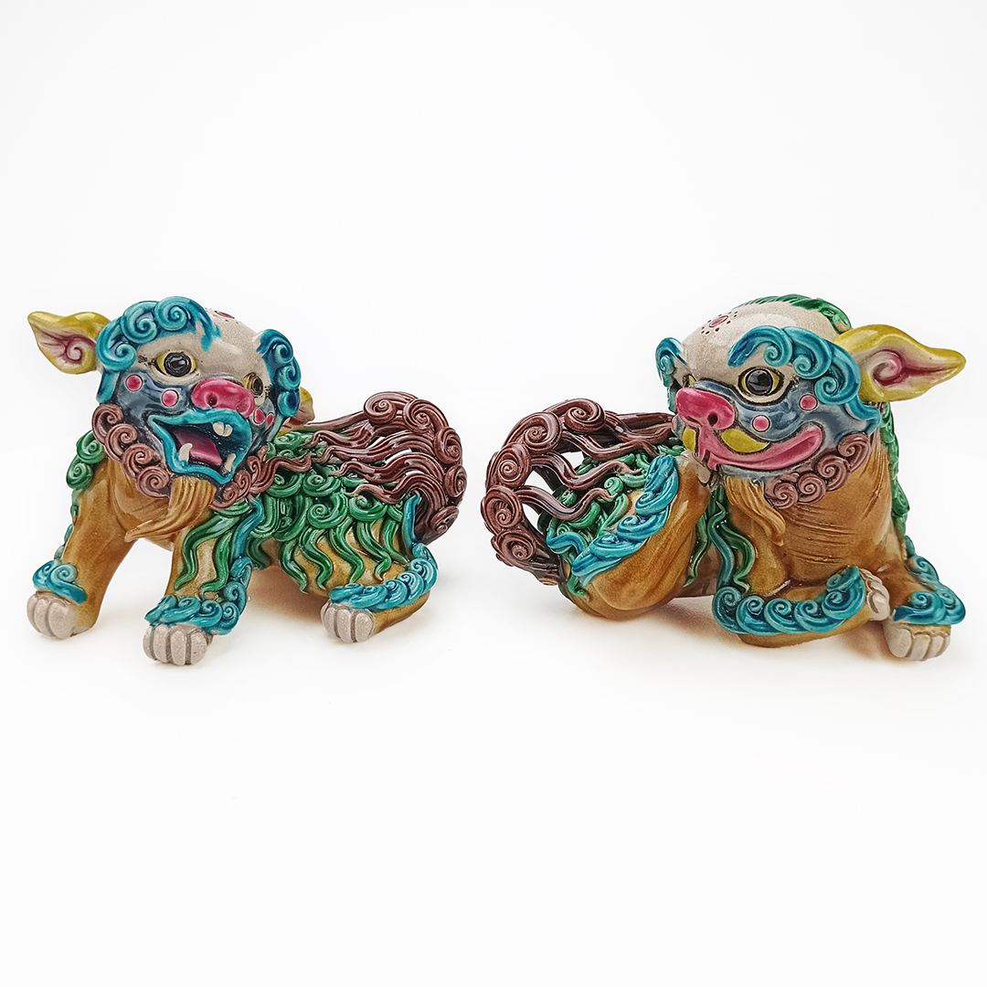 台灣國寶交趾陶 細毛小對獅