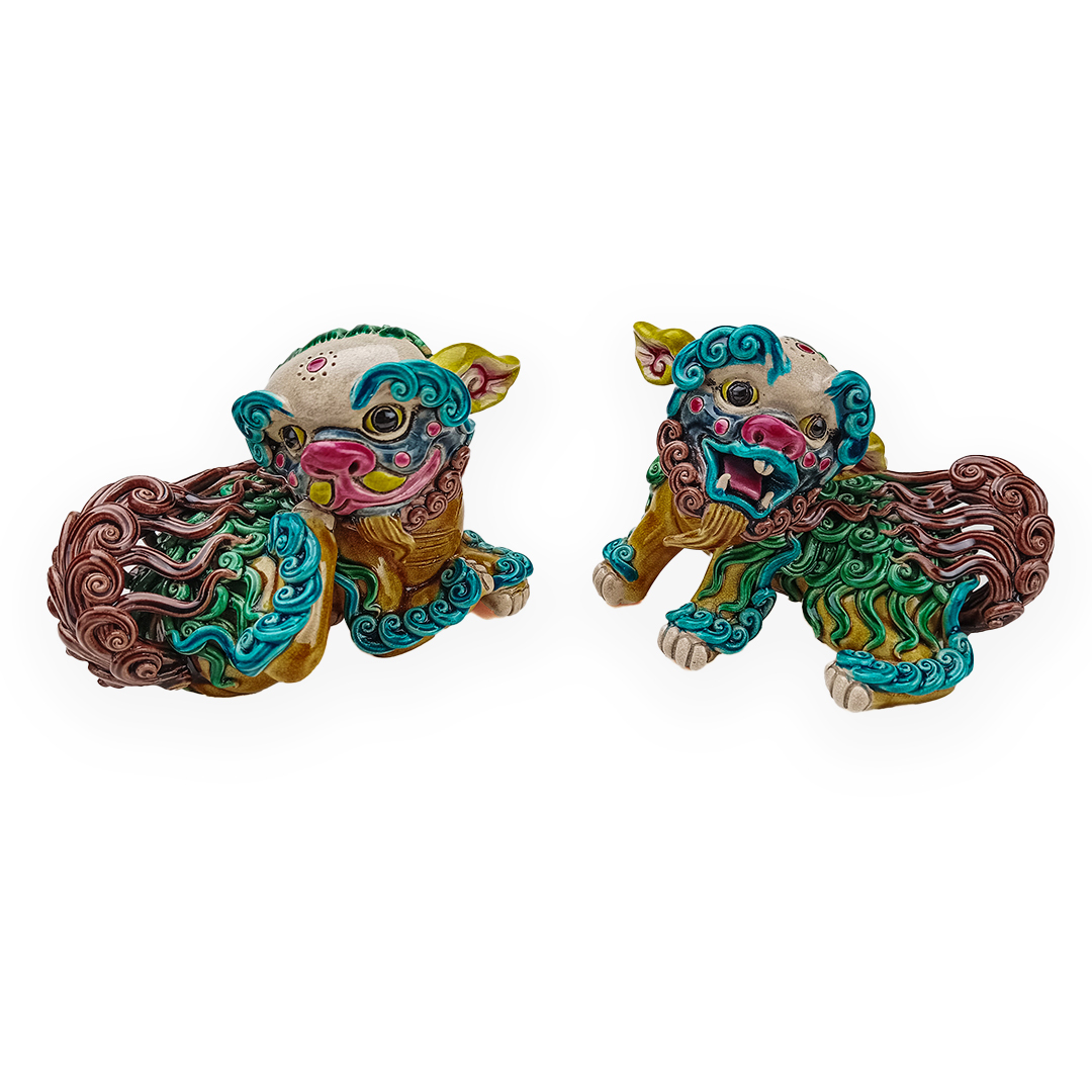 台灣國寶交趾陶 細毛小對獅