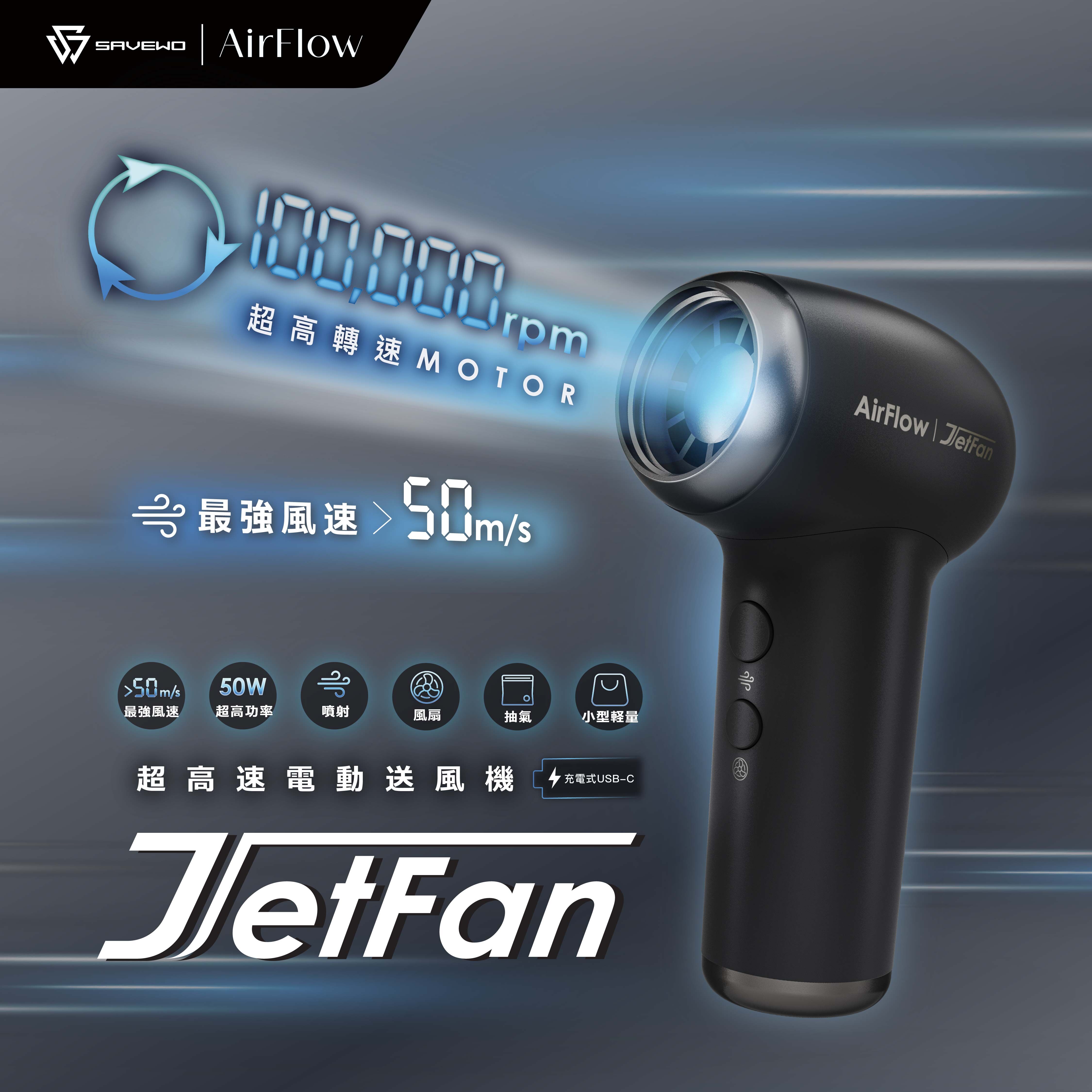 SAVEWO AirFlow Jet Fan 超高速多功能便攜噴射風扇