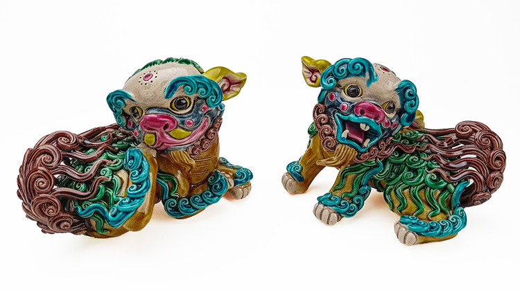 鹿港窯禮品館│鹿港窯│手工交趾陶細毛小對獅│傳統藝術珍藏禮品