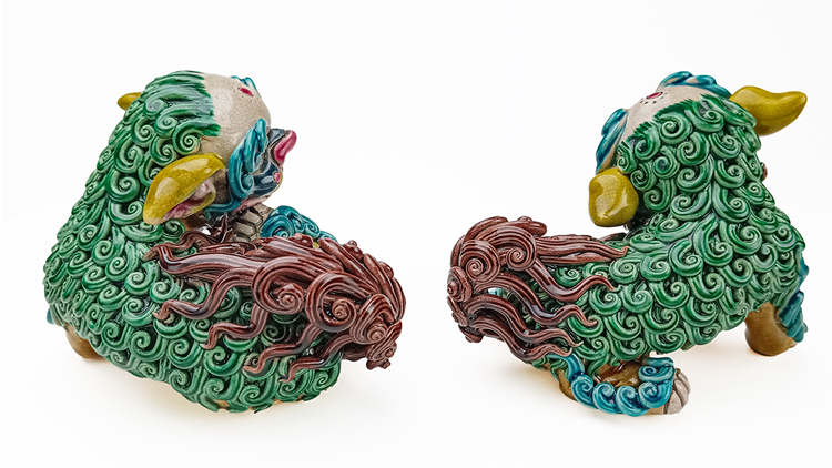 鹿港窯禮品館│鹿港窯│手工交趾陶細毛小對獅│傳統藝術珍藏禮品