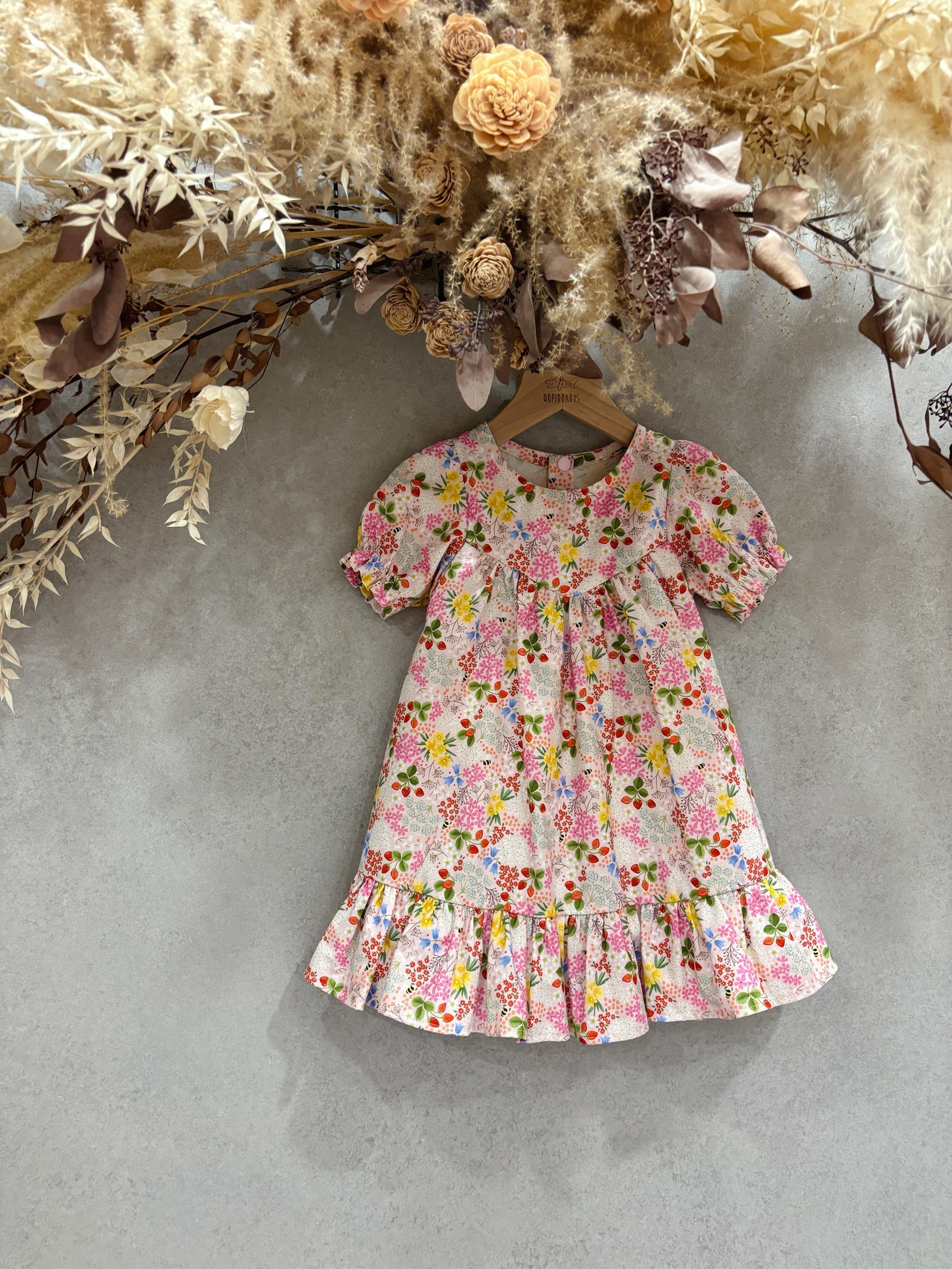 粉紅蜜蜂花園 短袖宮廷蛋糕洋裝 (90)