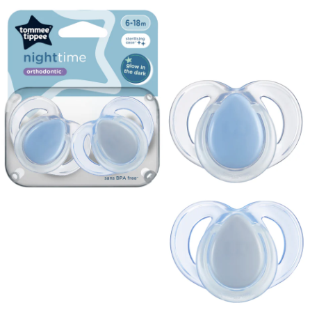 Tommee Tippee 6-18 Months Luminous Pacifier (2-Pack) (With Sterilization Box; Does Not Include Pacifier Cover)