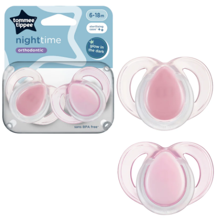 Tommee Tippee 6-18 Months Luminous Pacifier (2-Pack) (With Sterilization Box; Does Not Include Pacifier Cover)