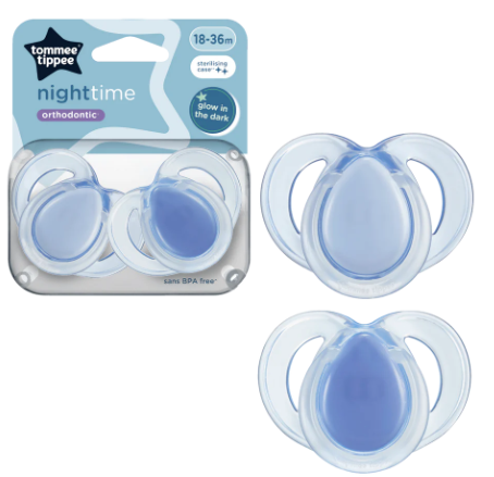 Tommee Tippee 18-36 Months Luminous Pacifier (2 Pack) (With sterilization box; pacifier cover not included)