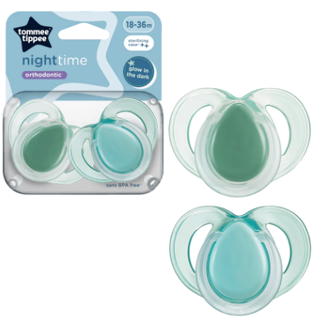 Tommee Tippee 18-36 Months Luminous Pacifier (2 Pack) (With sterilization box; pacifier cover not included)