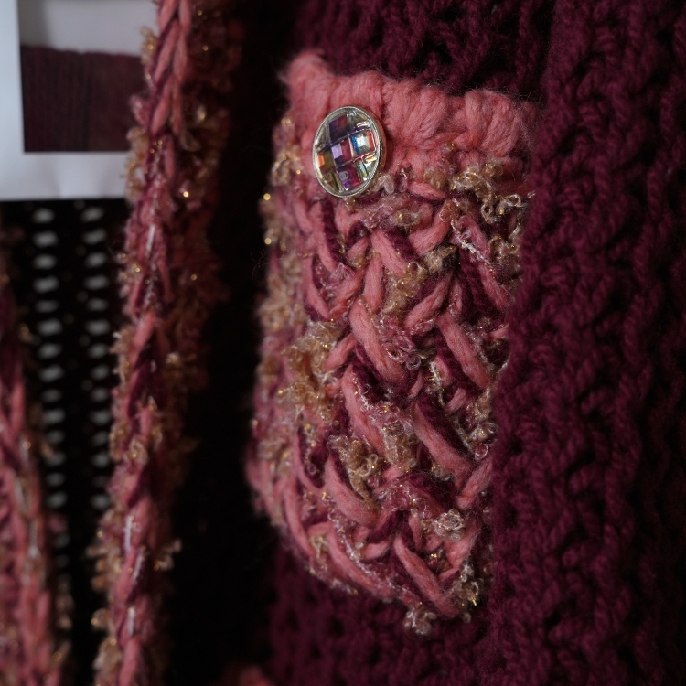 Chanel 紅色四格粉紅口袋針織開衫 34/36號