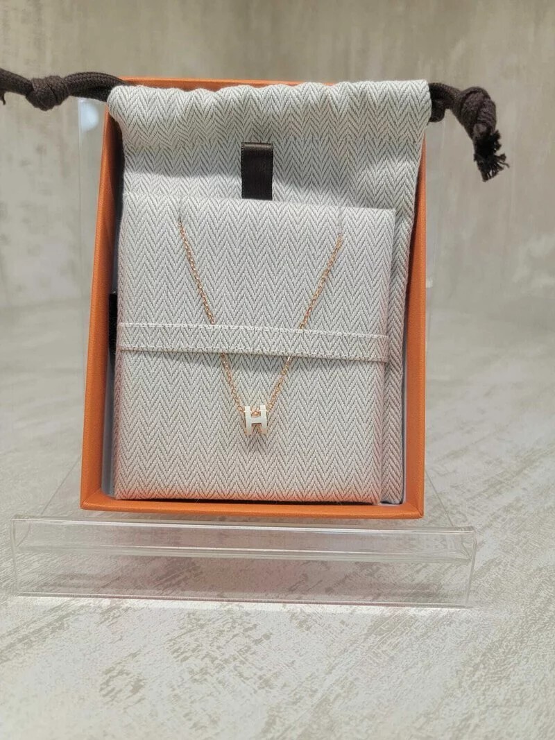 HERMES Mini pop h pendant BLANC FO 頸鏈 白 玫瑰金