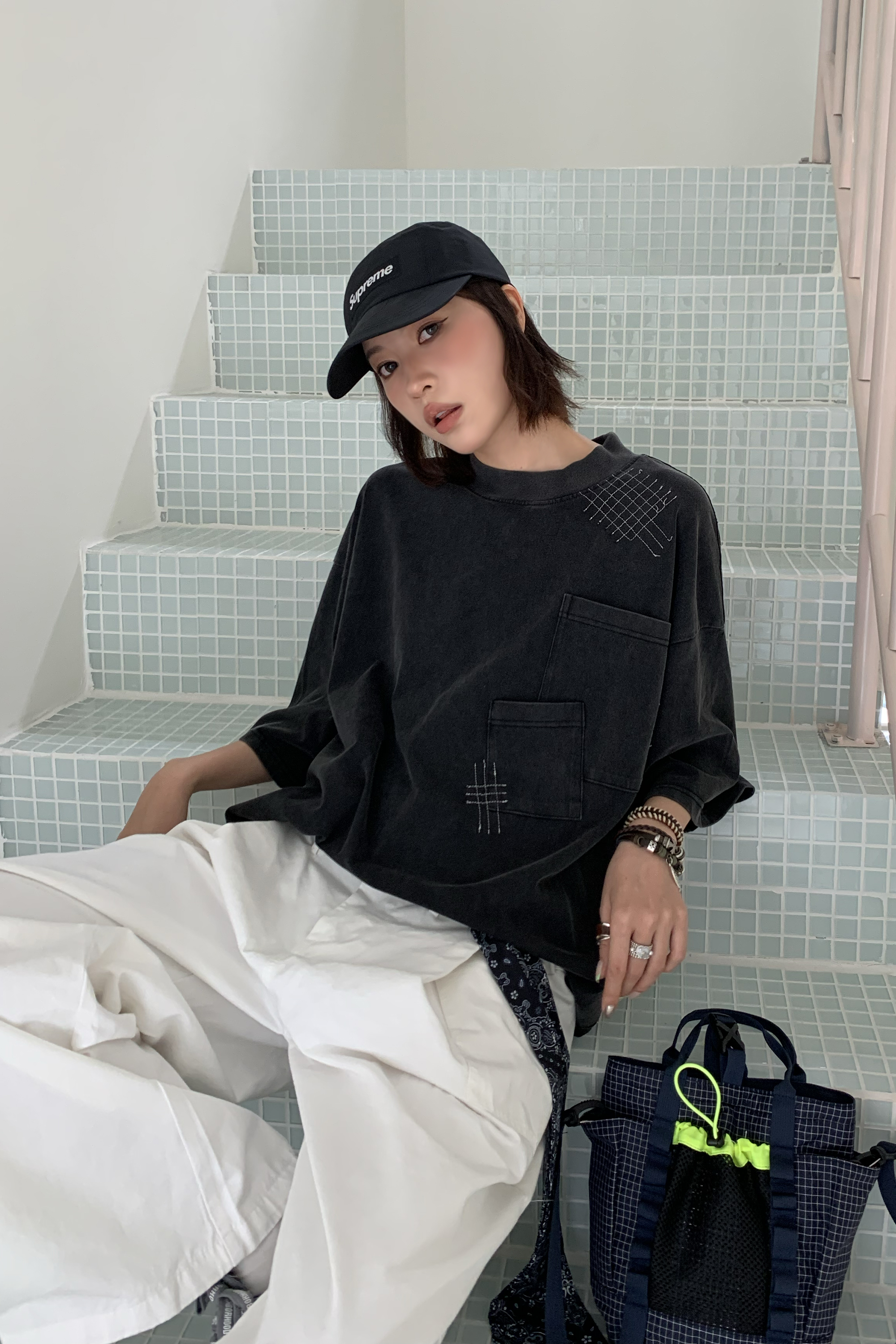 細節的交織圓領短袖t 2色