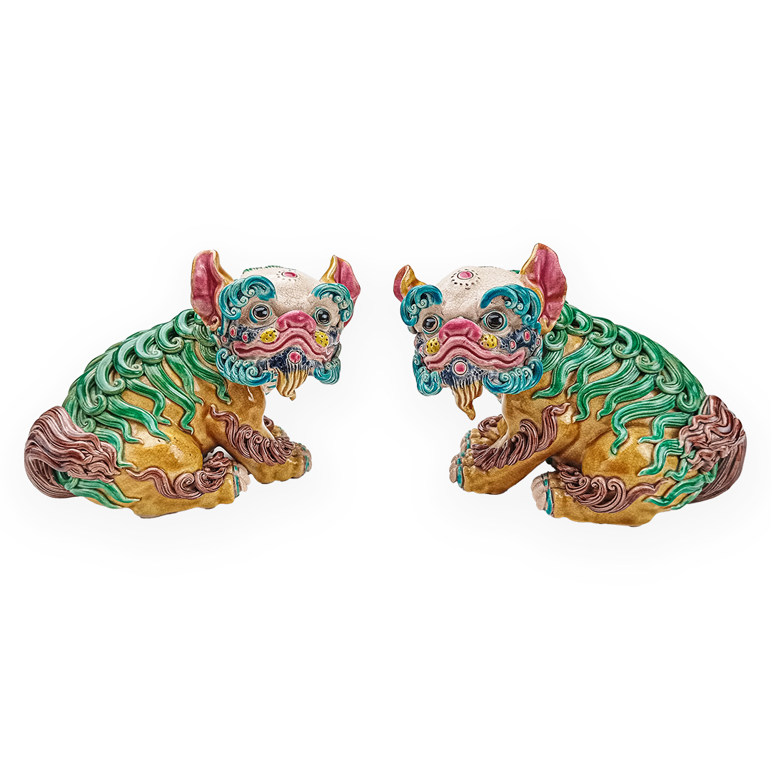 台灣國寶交趾陶｜5吋細毛小對獅