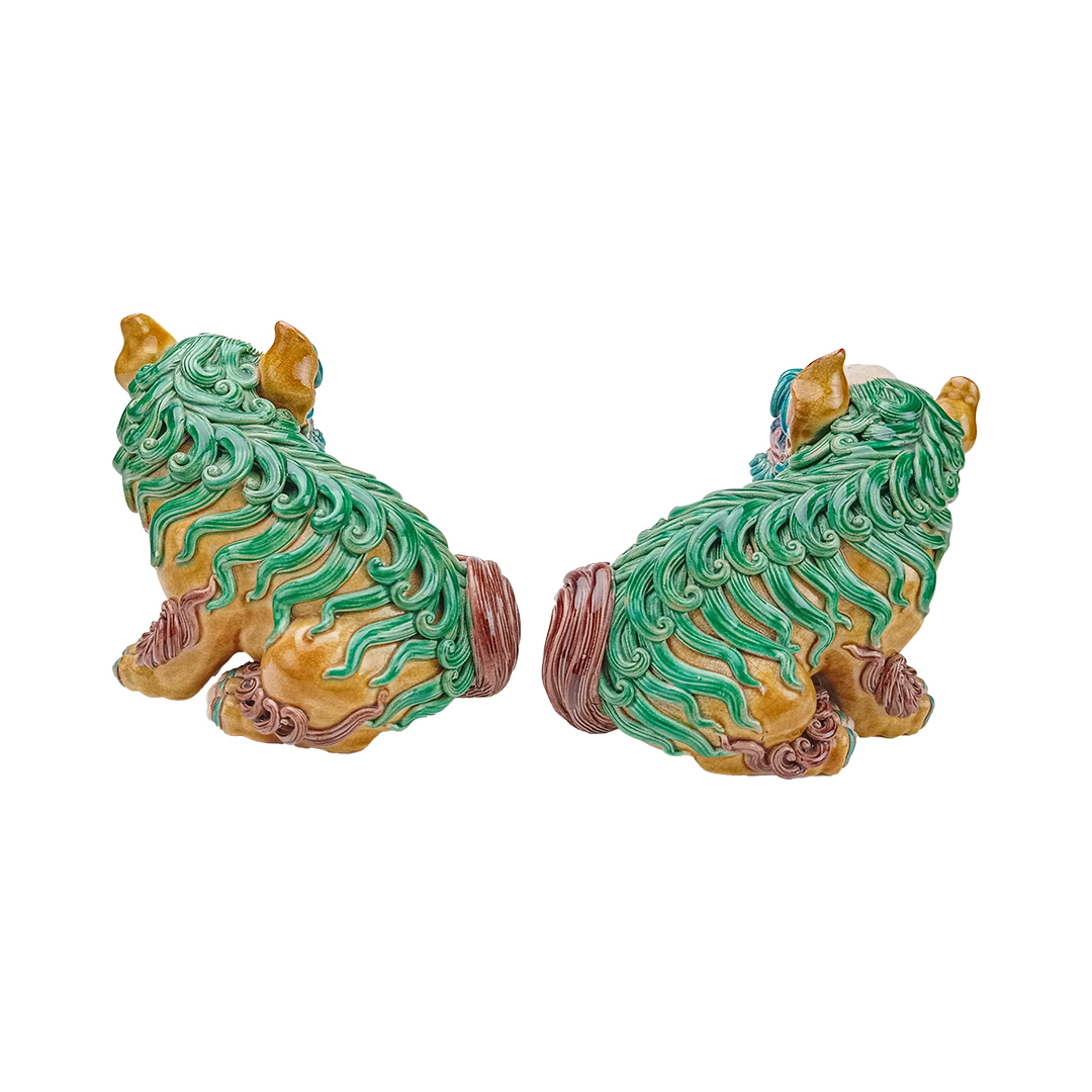 台灣國寶交趾陶｜5吋細毛小對獅