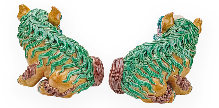 鹿港窯禮品館│鹿港窯│手工交趾陶5吋細毛小對獅│傳統藝術珍藏禮品