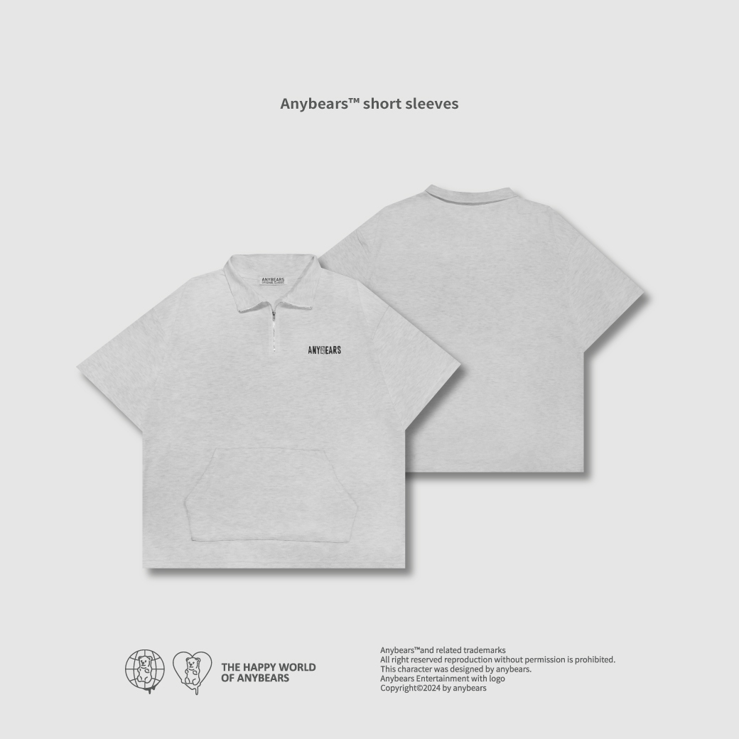 ANYBEARS® 立領拉鍊刺繡短袖