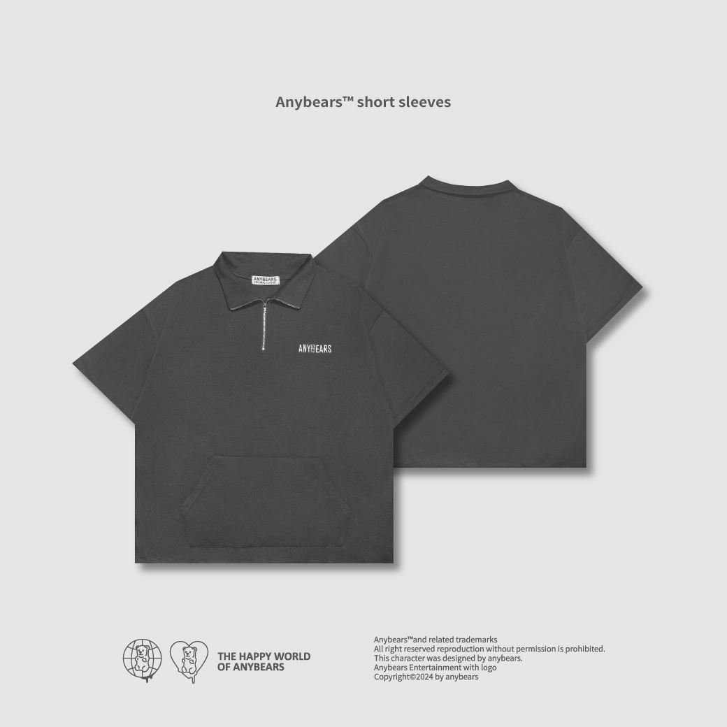 ANYBEARS® 立領拉鍊刺繡短袖