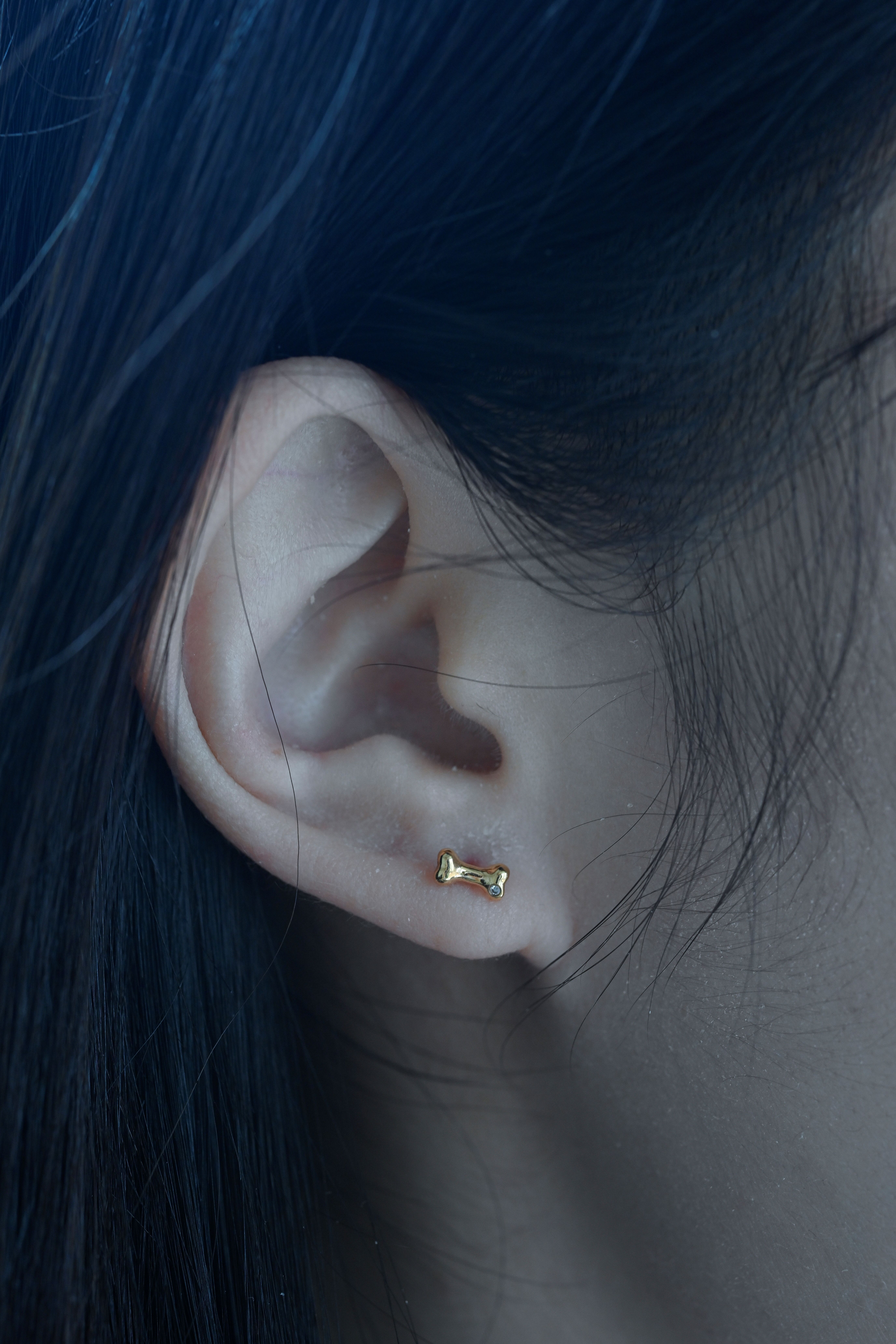18K Doggy Bone Diamond Earring